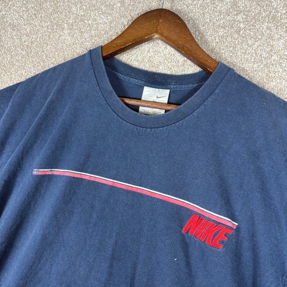 Nike Mens XL Navy Blue Graphic T-Shirt Red Embroidered Logo Vintage Style Tee